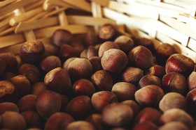 Stock Image: Hazelnuts in a basket from the market