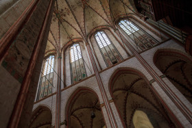 Stock Image: High pillars of the Marienkirche in Lübeck