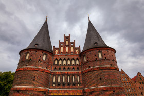 Stock Image: holsten gate in lubeck on a cloudy day