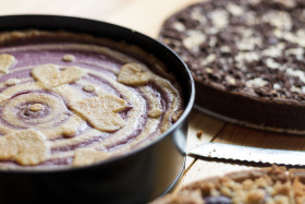 Stock Image: homemade pink cheese cake