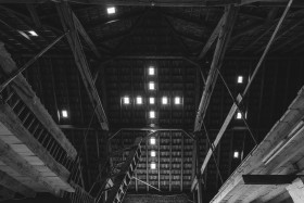 Stock Image: Jesus cross windows in a barn