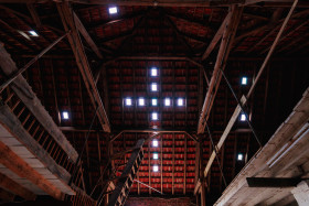 Stock Image: Jesus cross windows in a barn