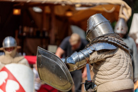 Stock Image: Knight in full armour with shield