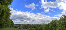 Stock Image: Landscape with the small town of Velbert Langenberg on the horizon