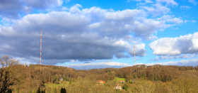 Stock Image: Langenberg panorama with the two transmission towers and the Bismarck tower