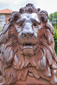 Stock Image: Lion head sculpture Lübeck's landmark