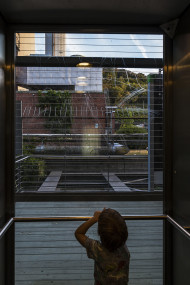 Stock Image: little boy in the elevator