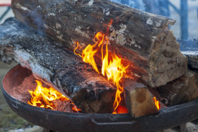 Stock Image: Log Fire in Tray