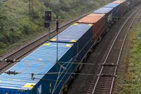 Stock Image: Long freight train on the rails