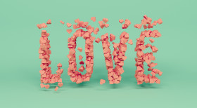 Stock Image: love hearts 3d text