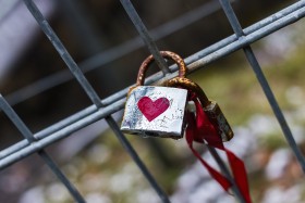 Stock Image: love padlock with a red heart