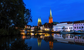 Stock Image: Lübeck Cityscape at Night