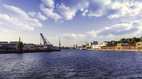 Stock Image: Lübeck harbor in summer