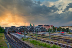 Stock Image: Lübeck Main Station by Sunset