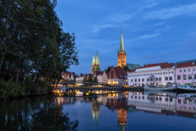 Stock Image: Lübeck on the Trave at Night