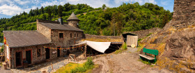 Stock Image: Manderscheid Castle in the volcanic Eifel of Germany