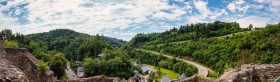 Stock Image: Manderscheid Castle in the volcanic Eifel of Germany