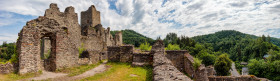 Stock Image: Manderscheid Castle in the volcanic Eifel of Germany