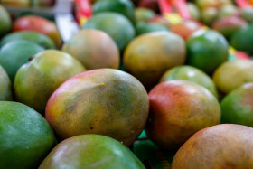 Stock Image: Mangos in the market background