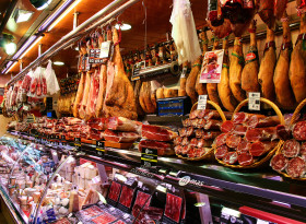 Stock Image: Meat Counter Barcelona Market