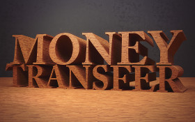 Stock Image: money transfer wooden