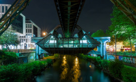 Stock Image: monorail station at night