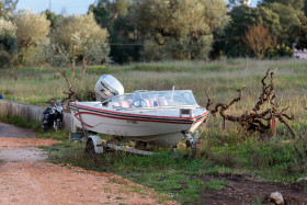 Stock Image: Motorboat on a trailer