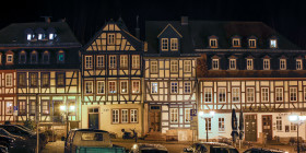 Stock Image: Obermarkt Gelnhausen at night