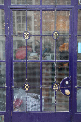 Stock Image: old blue glass door