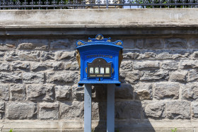 Stock Image: old blue mailbox