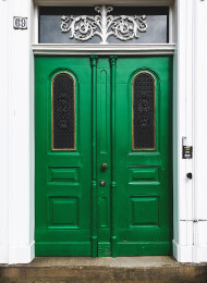 Stock Image: old green house door