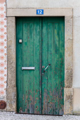 Stock Image: old green wooden door texture