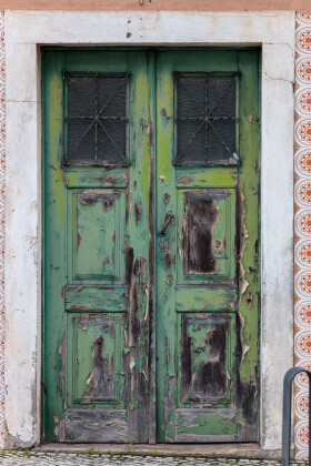 Stock Image: old grunge green wooden door