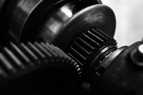 Stock Image: old steam engine technology Gears black and white