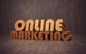 Stock Image: online marketing wooden 3D text