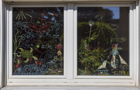 Stock Image: Painted windows in a child's room