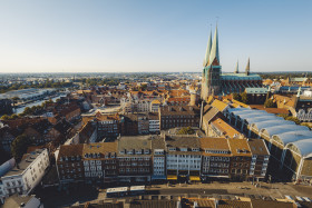 Stock Image: panorama view of lubecks old town from above