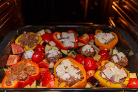 Stock Image: Peppers stuffed with minced meat and feta