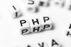 Stock Image: php as a word - bright dice font concept