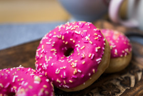 Stock Image: pink donuts on a plate