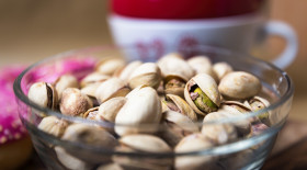 Stock Image: pistachios in glass bowl