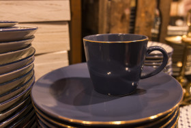Stock Image: plates and cups blue golden