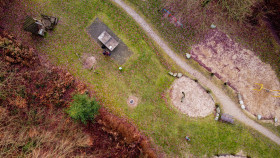 Stock Image: Playground in autumn drone view from above