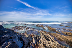 Stock Image: Portugal coast seascape panorama near Aljezur with rocks in the sea