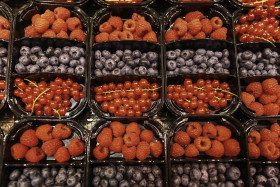 Stock Image: raspberries, blueberries and currants from the market