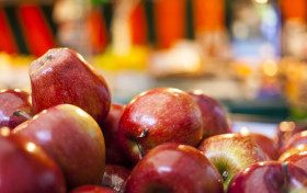 Stock Image: red apples in the market