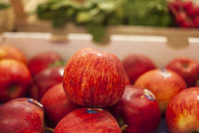 Stock Image: red apples in the market