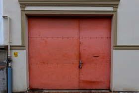 Stock Image: Red garage door