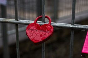 Stock Image: red heart love padlock