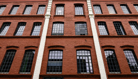 Stock Image: red industrial brick house